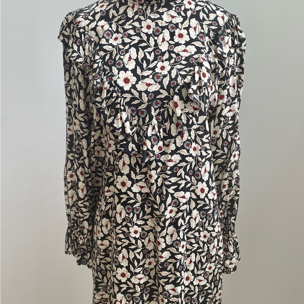 Zara Black and White Floral Long Sleeve Dress